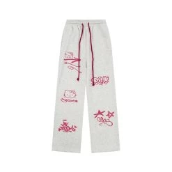 Sweet Girl Style Graffiti Hello Kitty Printed Straight Pants -Kawaii Fashion Shop Sweet Girl Style Graffiti Hello Kitty Printed Straight Pants 10