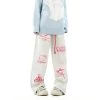 Sweet Girl Style Graffiti Hello Kitty Printed Straight Pants 2 Sweet Girl Style Graffiti Hello Kitty Printed Straight Pants -Kawaii Fashion Shop Sweet Girl Style Graffiti Hello Kitty Printed Straight Pants 2