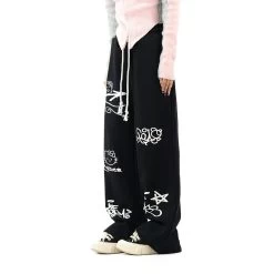 Sweet Girl Style Graffiti Hello Kitty Printed Straight Pants -Kawaii Fashion Shop Sweet Girl Style Graffiti Hello Kitty Printed Straight Pants 6