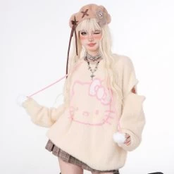 Sweet Girl Style Hello Kitty Pullover Sweater -Kawaii Fashion Shop Sweet Girl Style Hello Kitty Pullover Sweater 1