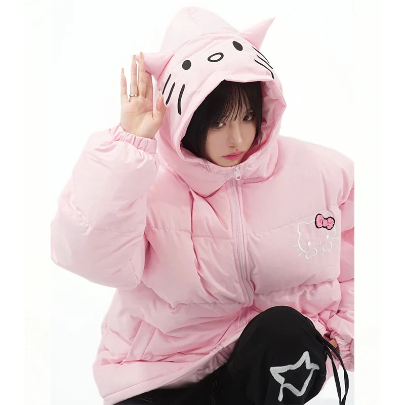 Sweet Girl Style Kitty Cat Embroidered Thickened Jacket 4 Sweet Girl Style Kitty Cat Embroidered Thickened Jacket - Image 2