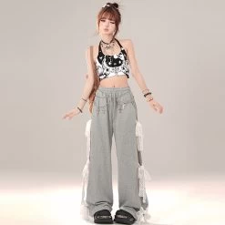 Sweet Girl Style Pink Bow Straight Pants -Kawaii Fashion Shop Sweet Girl Style Pink Bow Straight Pants 1