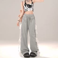 Sweet Girl Style Pink Bow Straight Pants -Kawaii Fashion Shop Sweet Girl Style Pink Bow Straight Pants 2