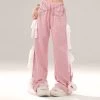 Sweet Girl Style Pink Bow Straight Pants