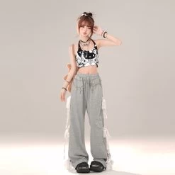 Sweet Girl Style Pink Bow Straight Pants -Kawaii Fashion Shop Sweet Girl Style Pink Bow Straight Pants 5