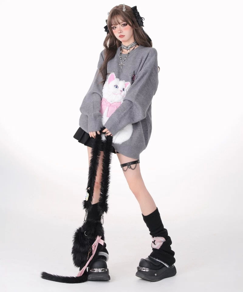 Sweet Girl Style Pink Cartoon Cat Embroidered Sweatshirt 6 Sweet Girl Style Pink Cartoon Cat Embroidered Sweatshirt - Image 4