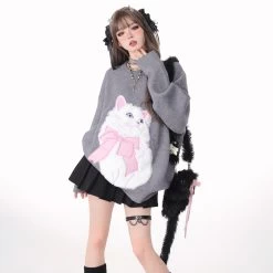 Sweet Girl Style Pink Cartoon Cat Embroidered Sweatshirt 13 Sweet Girl Style Pink Cartoon Cat Embroidered Sweatshirt -Kawaii Fashion Shop Sweet Girl Style Pink Cartoon Cat Embroidered Sweatshirt 3