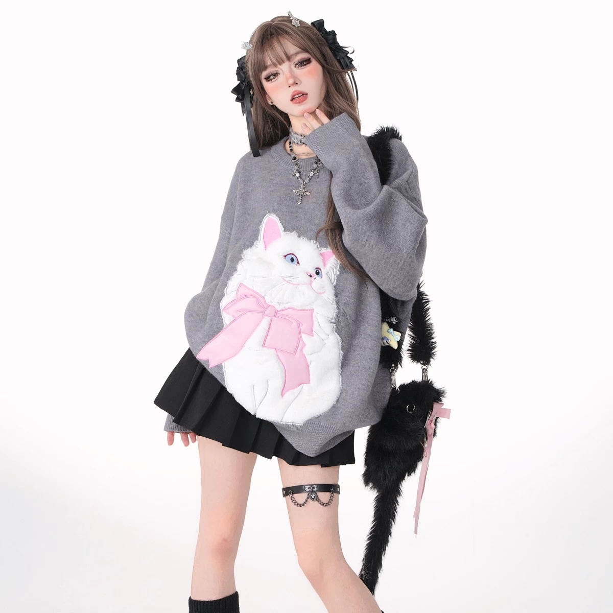 Sweet Girl Style Pink Cartoon Cat Embroidered Sweatshirt 7 Sweet Girl Style Pink Cartoon Cat Embroidered Sweatshirt - Image 5