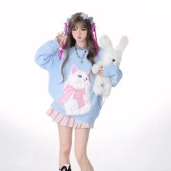 Sweet Girl Style Pink Cartoon Cat Embroidered Sweatshirt 15 Sweet Girl Style Pink Cartoon Cat Embroidered Sweatshirt -Kawaii Fashion Shop Sweet Girl Style Pink Cartoon Cat Embroidered Sweatshirt 8