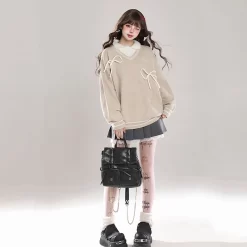 Sweet Girl Style Pink Fake Two-Piece Sweater -Kawaii Fashion Shop Sweet Girl Style Pink Fake Two Piece Sweater 4