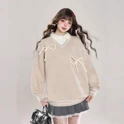 Sweet Girl Style Pink Fake Two-Piece Sweater -Kawaii Fashion Shop Sweet Girl Style Pink Fake Two Piece Sweater 5