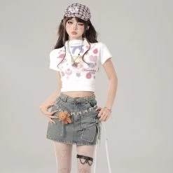 Sweet Girl Style Pink Navel-Baring T-shirt -Kawaii Fashion Shop Sweet Girl Style Pink Navel Baring T shirt 1