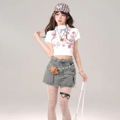 Sweet Girl Style Pink Navel-Baring T-shirt -Kawaii Fashion Shop Sweet Girl Style Pink Navel Baring T shirt 2