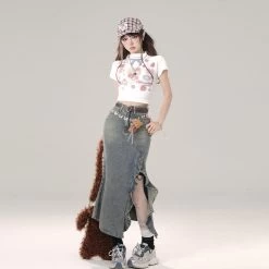 Sweet Girl Style Pink Navel-Baring T-shirt -Kawaii Fashion Shop Sweet Girl Style Pink Navel Baring T shirt 8