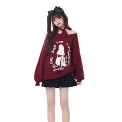 Sweet Girly Christmas Style Lantern Sleeve Sweater -Kawaii Fashion Shop Sweet Girly Christmas Style Lantern Sleeve Sweater 6