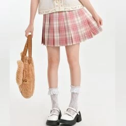 Kawaii Fashion Shop 37 Sweet Girly Pink Grid JK Skirt