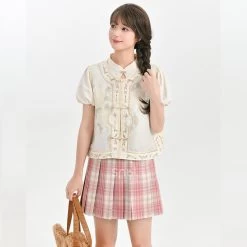 Sweet Girly Pink Grid JK Skirt -Kawaii Fashion Shop Sweet Girly Pink Grid JK Skirt 6