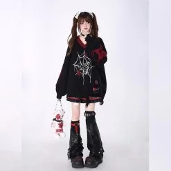 Sweet Girly Style Black And Red V-neck Sweater -Kawaii Fashion Shop Sweet Girly Style Black And Red V neck Sweater 4