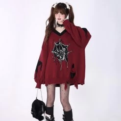 Sweet Girly Style Black And Red V-neck Sweater