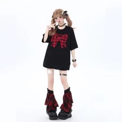 Sweet Girly Style Bow Embroidered Round Neck Loose T-shirt 14 Sweet Girly Style Bow Embroidered Round Neck Loose T-shirt -Kawaii Fashion Shop Sweet Girly Style Bow Embroidered Round Neck Loose T shirt 6