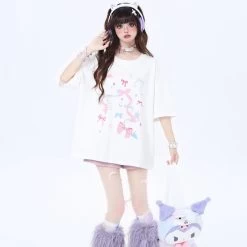 Sweet Girly Style Bow Print T-shirt -Kawaii Fashion Shop Sweet Girly Style Bow Print T shirt 3