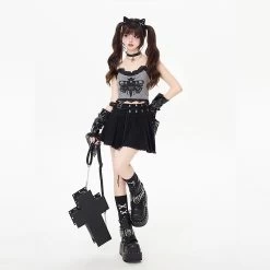 Sweet Girly Style Irregular All-match High-Waisted Pleated Skirt -Kawaii Fashion Shop Sweet Girly Style Irregular All match High Waisted Pleated Skirt 4