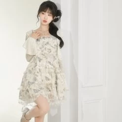 Sweet Girly Style Lace Patchwork Suspender Dress -Kawaii Fashion Shop Sweet Girly Style Lace Patchwork Suspender Skirt 4