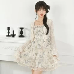 Sweet Girly Style Lace Patchwork Suspender Dress -Kawaii Fashion Shop Sweet Girly Style Lace Patchwork Suspender Skirt 6