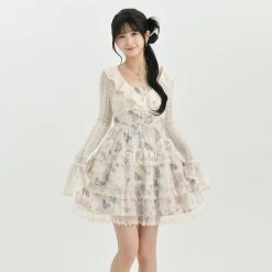 Sweet Girly Style Lace Patchwork Suspender Dress