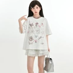 Sweet Girly Style White Comic Print Short-Sleeved T-shirt 14 Sweet Girly Style White Comic Print Short-Sleeved T-shirt -Kawaii Fashion Shop Sweet Girly Style White Comic Print Short Sleeved T shirt 7