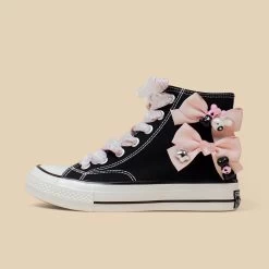 Sweet Japanese Black High-Top Canvas Shoes -Kawaii Fashion Shop Sweet Japanese Black High Top Canvas Shoes 2