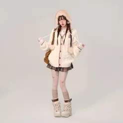 Sweet Korean Style Knitted Hooded Sweater -Kawaii Fashion Shop Sweet Korean Style Knitted Hooded Sweater 2