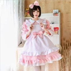 Kawaii Sweet Lolita Maid Bow Dress Set -Kawaii Fashion Shop Sweet Lolita Maid Bow Dress Girl Women Uniform Princess Dresses Kawaii Cosplay Costume C818 2