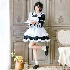 Kawaii Sweet Lolita Maid Bow Dress Set -Kawaii Fashion Shop Sweet Lolita Maid Bow Dress Girl Women Uniform Princess Dresses Kawaii Cosplay Costume C818 5