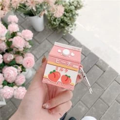 Cute Peach Milk Bottle Airpods Case -Kawaii Fashion Shop Sweet Peach Milk Bottle Headset Cover for Airpods Pro Kawaii Wireless Earphone Case Accessories for Airpods 3