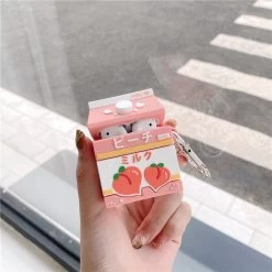 Cute Peach Milk Bottle Airpods Case -Kawaii Fashion Shop Sweet Peach Milk Bottle Headset Cover for Airpods Pro Kawaii Wireless Earphone Case Accessories for Airpods 4