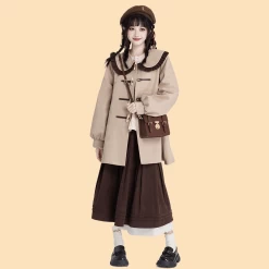 Sweet Preppy Corduroy High-waisted Pleated Skirt -Kawaii Fashion Shop Sweet Preppy Corduroy High waisted Pleated Skirt 9