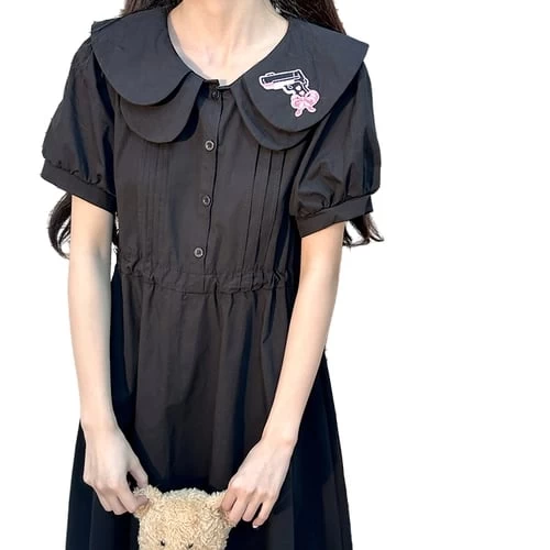 Sweet Preppy Embroidered Black Dress 3 Sweet Preppy Embroidered Black Dress