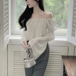 Sweet Pure Color Chiffon Crop Top 10 Sweet Pure Color Chiffon Crop Top -Kawaii Fashion Shop Sweet Puffer Sleeve Y2k Crop Tops Ladies Korean Blouse Woman New Collection 2021 Autumn Casual Pure 2