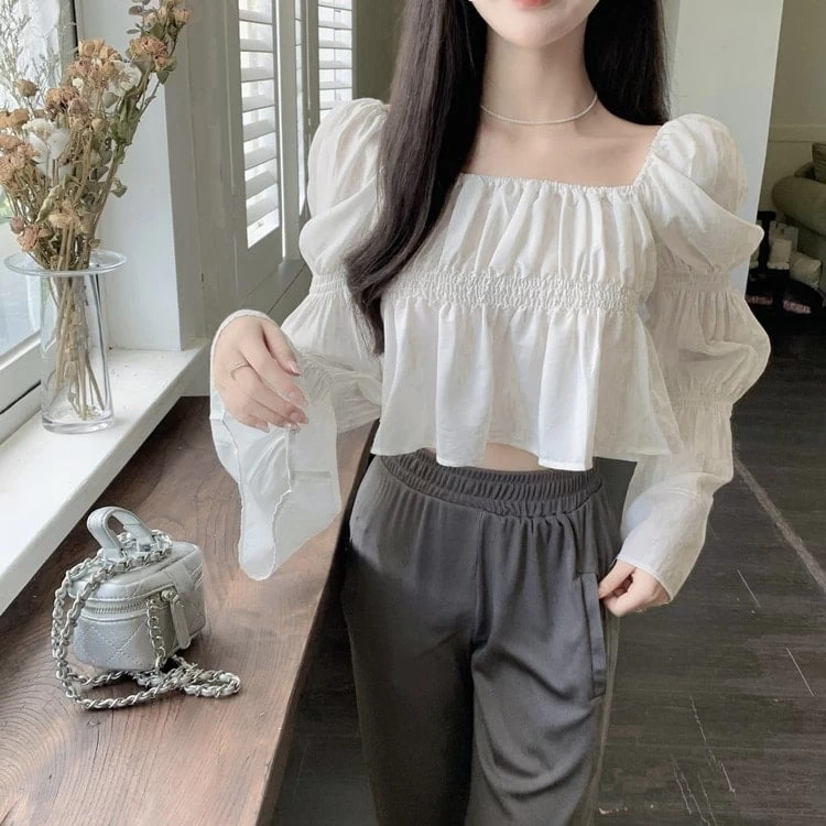 Sweet Pure Color Chiffon Crop Top 3 Sweet Pure Color Chiffon Crop Top