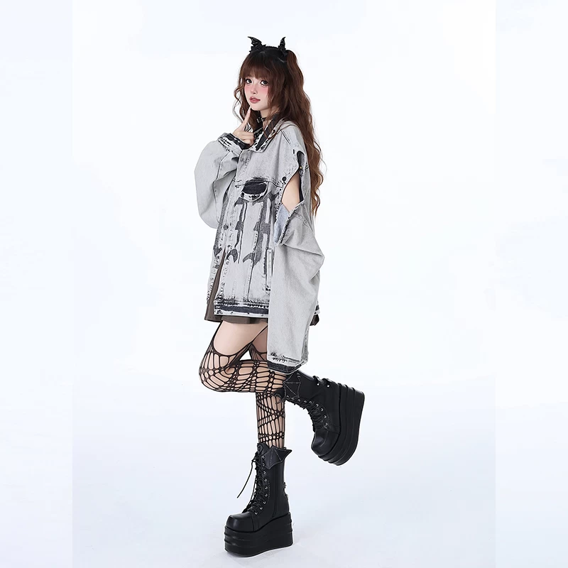 Sweet Retro Style Gray Loose Denim Jacket 6 Sweet Retro Style Gray Loose Denim Jacket - Image 4