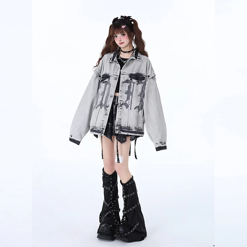 Sweet Retro Style Gray Loose Denim Jacket 7 Sweet Retro Style Gray Loose Denim Jacket - Image 5