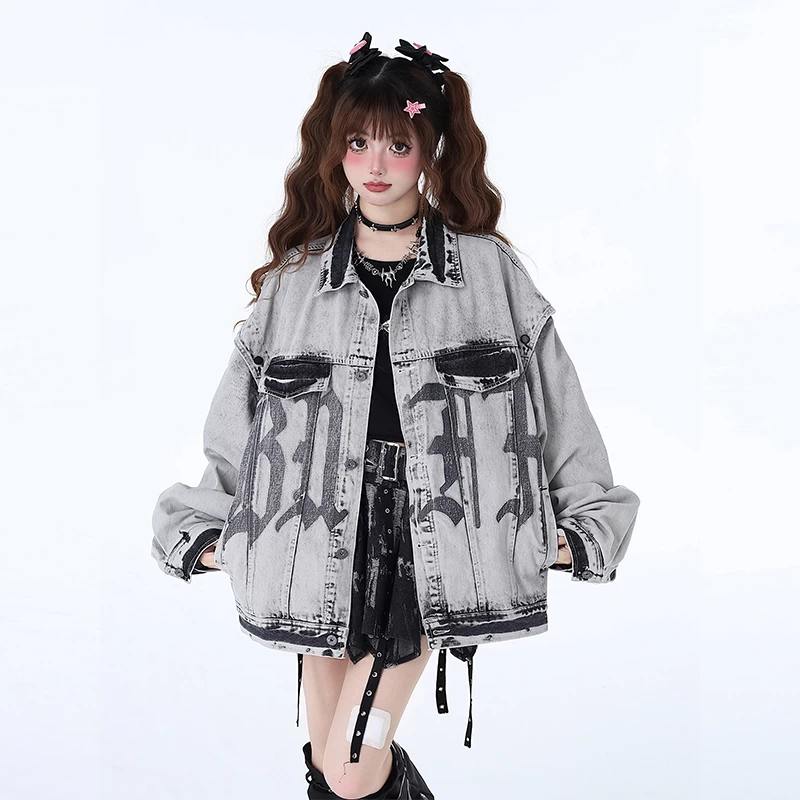 Sweet Retro Style Gray Loose Denim Jacket 3 Sweet Retro Style Gray Loose Denim Jacket