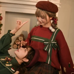 Sweet Retro Style Red Christmas Sweater -Kawaii Fashion Shop Sweet Retro Style Red Christmas Sweater 3