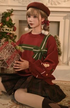 Sweet Retro Style Red Christmas Sweater -Kawaii Fashion Shop Sweet Retro Style Red Christmas Sweater 5