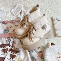 Sweet Retro-Style Velvet Snow Boots -Kawaii Fashion Shop Sweet Retro Style Velvet Snow Boots 4