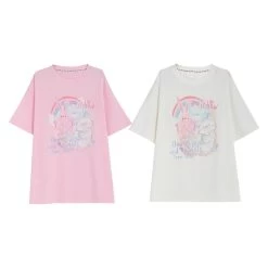 Sweet Soft Girl Style Hand-Painted Printed Loose T-shirt -Kawaii Fashion Shop Sweet Soft Girl Style Hand Painted Printed Loose T shirt