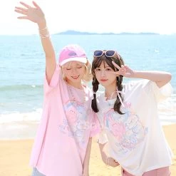 Sweet Soft Girl Style Hand-Painted Printed Loose T-shirt -Kawaii Fashion Shop Sweet Soft Girl Style Hand Painted Printed Loose T shirt 3