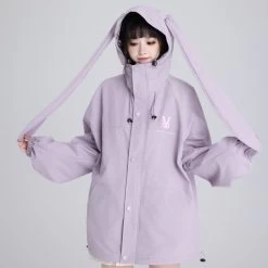 Sweet Style Pink Bunny Ears Windproof Jacket -Kawaii Fashion Shop Sweet Style Pink Bunny Ears Windproof Jacket 1
