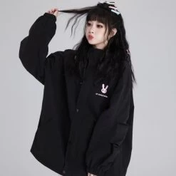 Sweet Style Pink Bunny Ears Windproof Jacket -Kawaii Fashion Shop Sweet Style Pink Bunny Ears Windproof Jacket 2